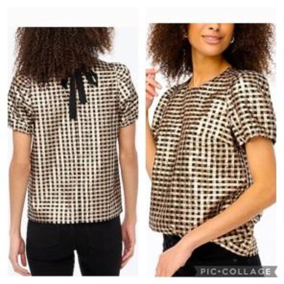J CREW Gold Black Plaid Metallic Bow Top Size Small NEW NWT - Picture 5 of 5